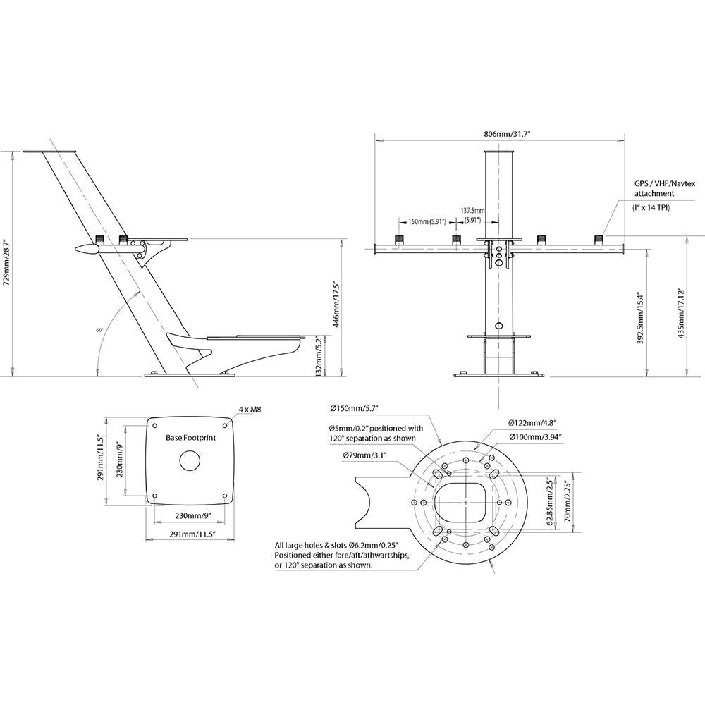 Scanstrut Tapered Radar Mast f/Radomes, Lights, Cameras, GPS/VHF Antennas [PTM-R1-2]