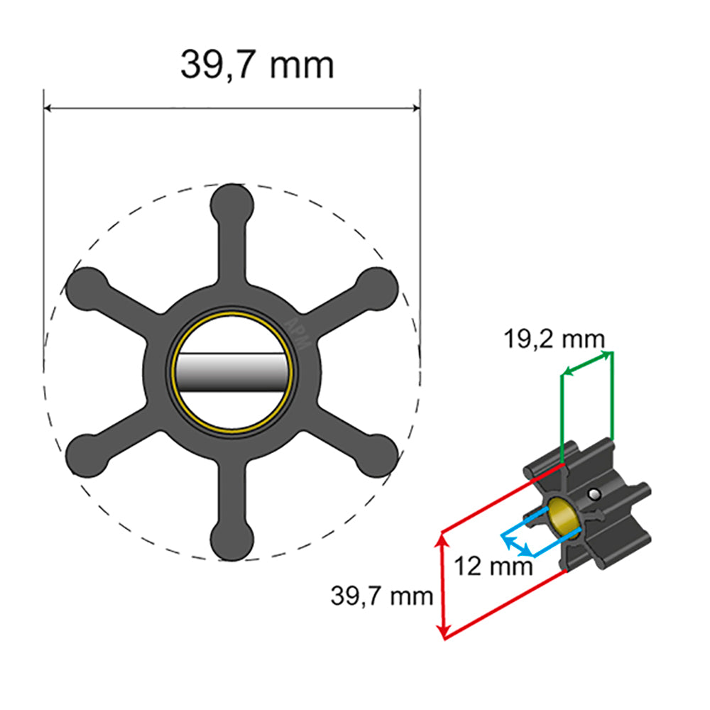 Albin Group Premium Impeller Kit - 39.7 x 12 x 19.2mm - 6 Blade - Pin Insert [06-01-002]
