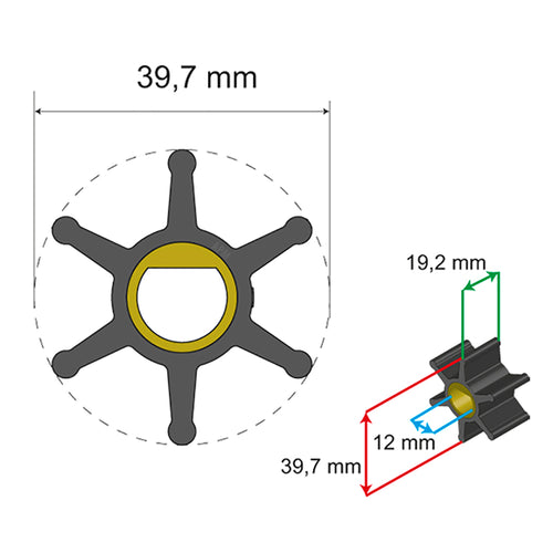 Albin Group Premium Impeller Kit - 39.7 x 12 x 19.2mm - 6 Blade - Single Flat Insert [06-01-004]