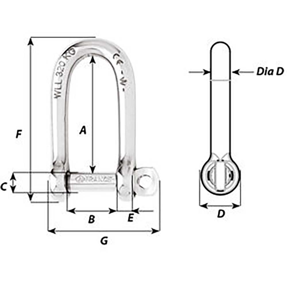 Wichard Self-Locking Long D Shackle - Diameter 4mm - 5/32" [1211W]