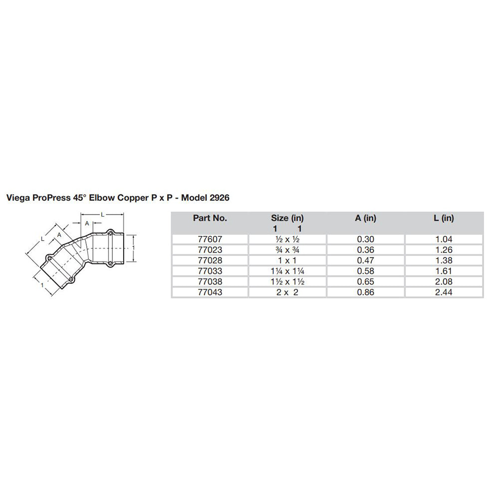 Viega ProPress 1/2" - 45 Copper Elbow - Double Press Connection - Smart Connect Technology [77607]