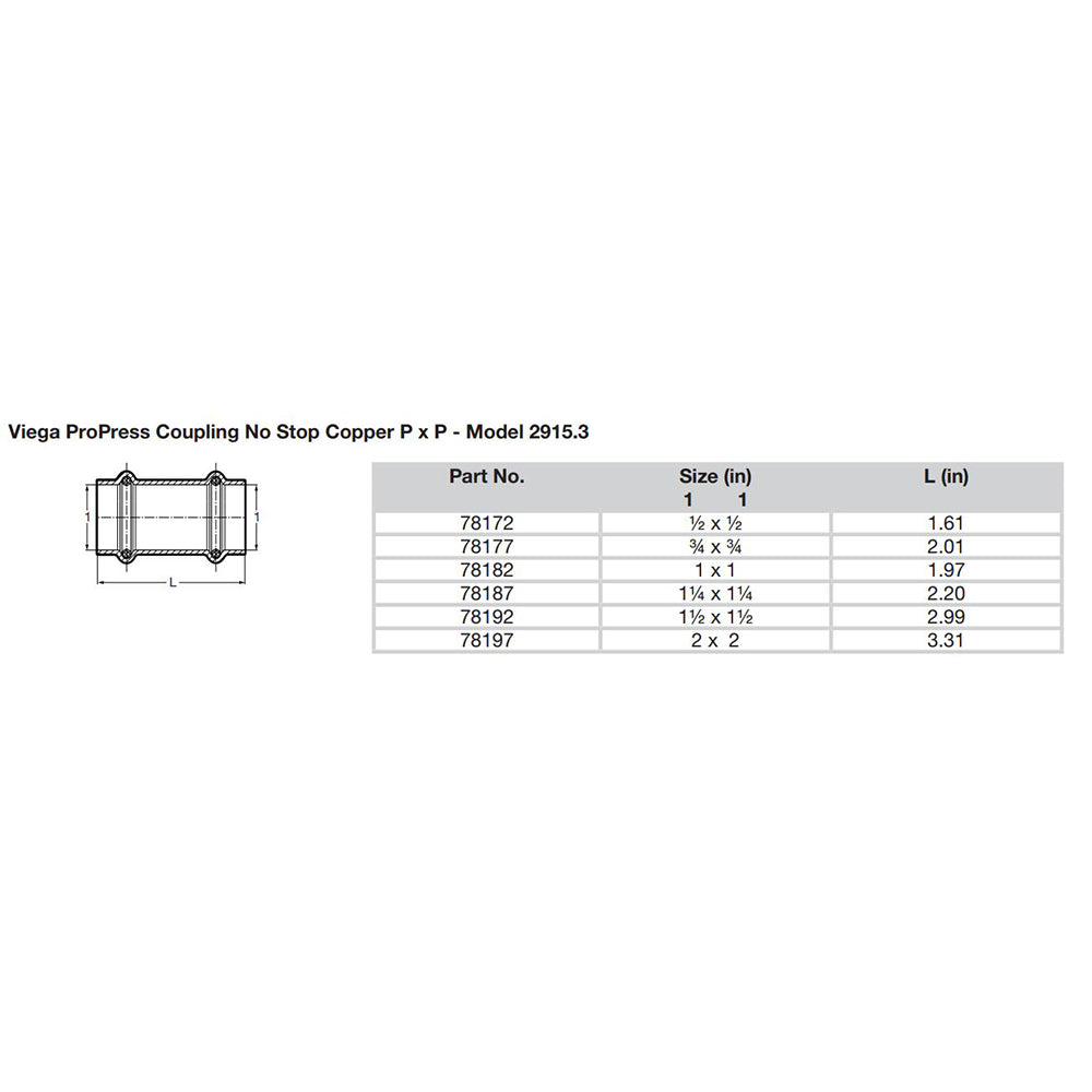 Viega ProPress 3/4" Copper Coupling w/o Stop - Double Press Connection - Smart Connect Technology [78177]