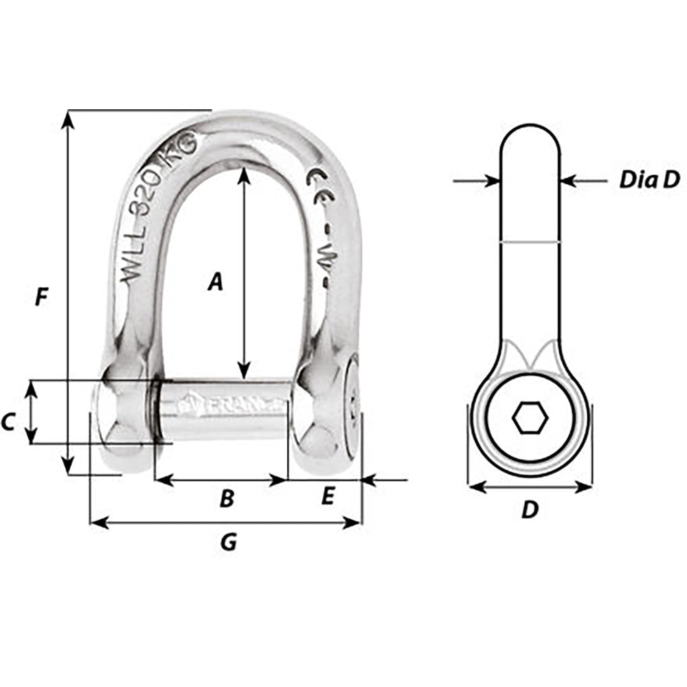 Wichard Self-Locking Allen Head Pin D Shackle - 10mm Diameter - 13/32" [1305W]